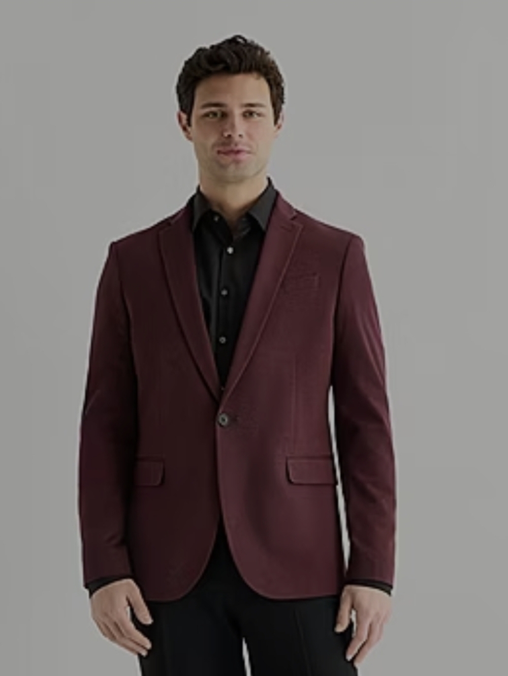 Men's Burgundy Twill Blazer - Classic Single-Button Sport Coat